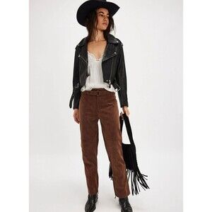 We The Free - Free People Titan Vegan Suede Pants Size 31 Brown Bootcut NWT NEW